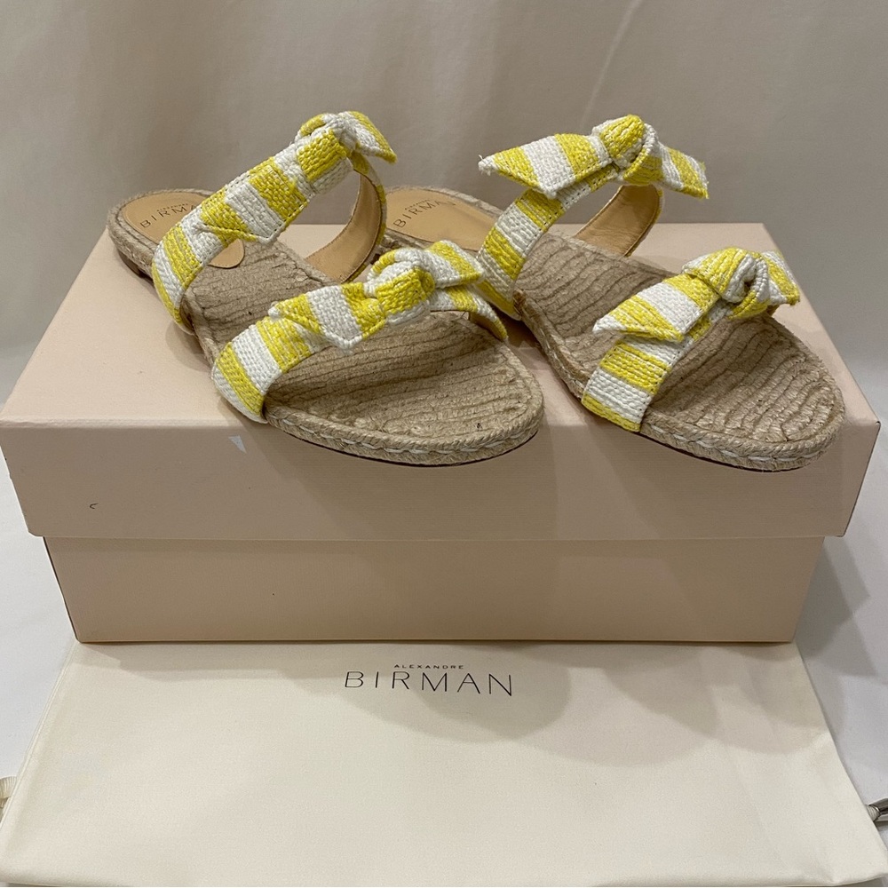 Alexandre Birman Clarita Braid Flat Sandal in Sunflower. Size US 6.5 or EU 36.5